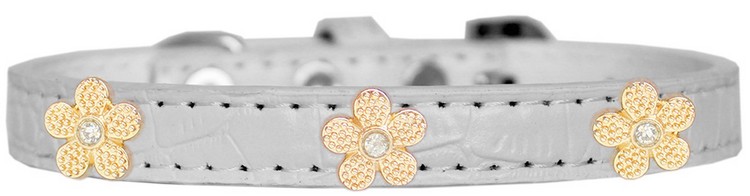 Gold Flower Widget Croc Dog Collar White Size 18